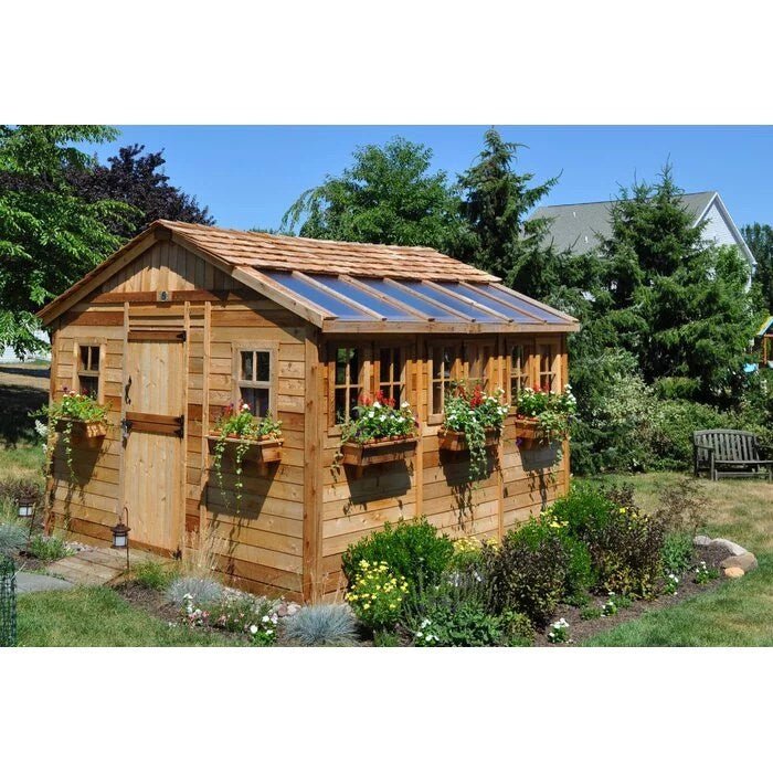 12 ft. w x 12 ft. d cedar wood sunshed garden shed